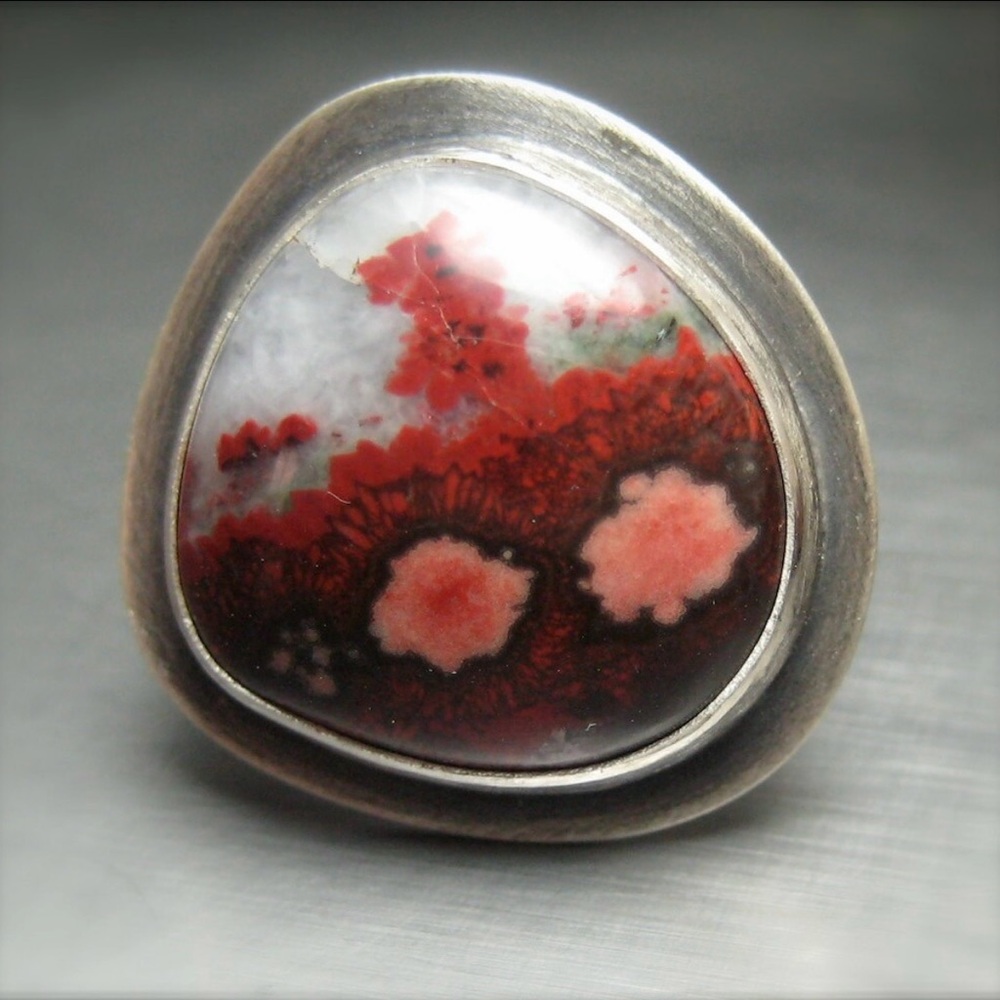 Poppy Jasper and Sterling Ring size 7.5 - Picture 1 of 4